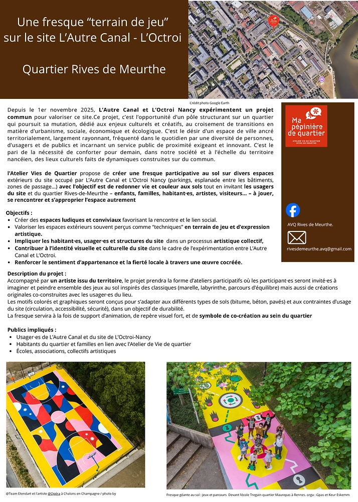 Image média: Fresque participative au sol sur divers espaces extérieurs du site occupé par L’Autre Canal et L’Octroi Nancy